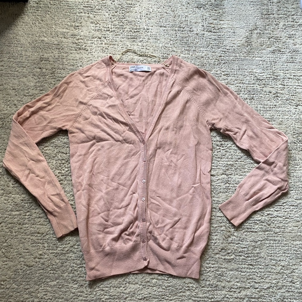 Zara Pink Button Down Cardigan Size M Long Sleeve Knit Sweater Preppy Top